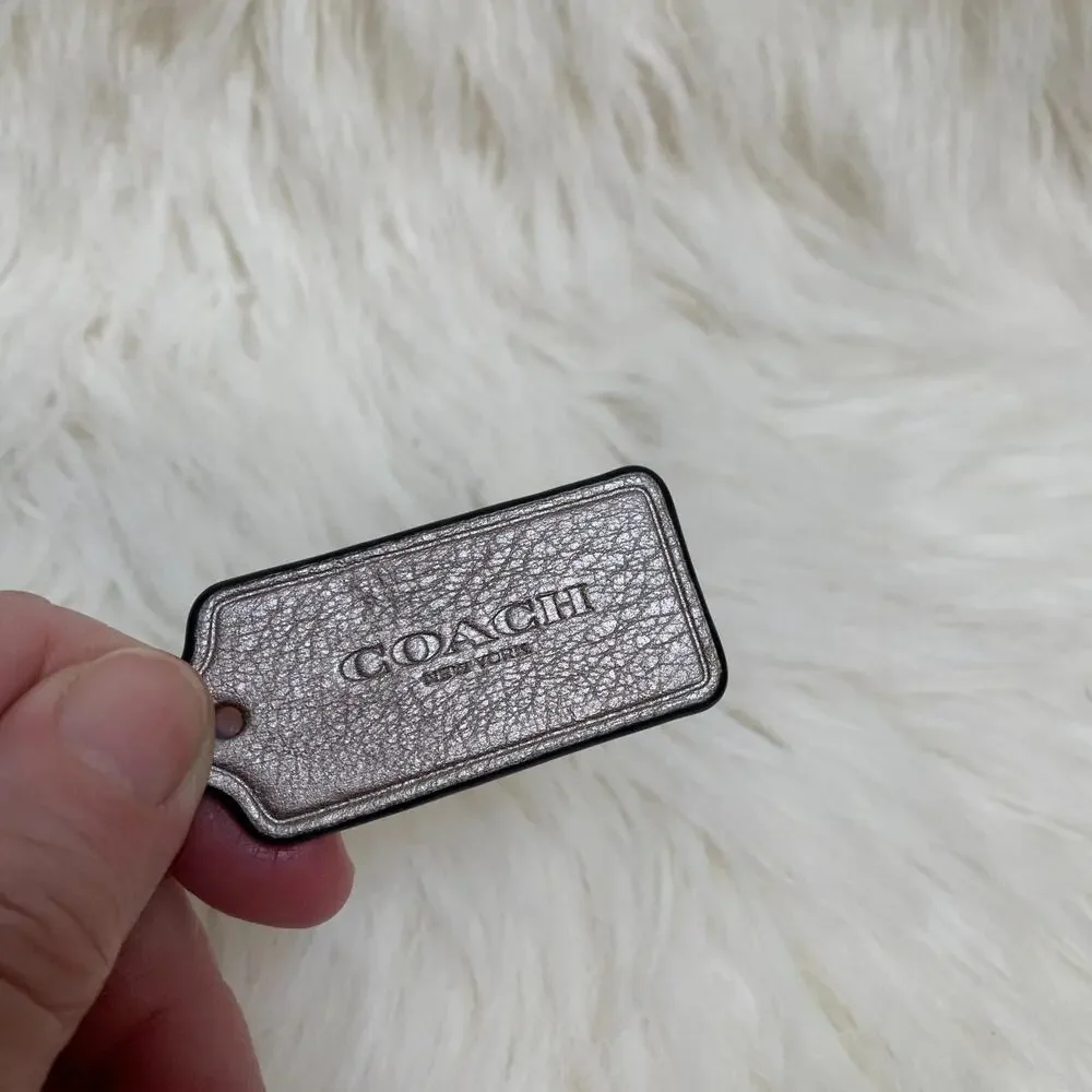 COACH Silver Metallic Foil Leather Purse Charm Lozenge Hang Tag 2.25